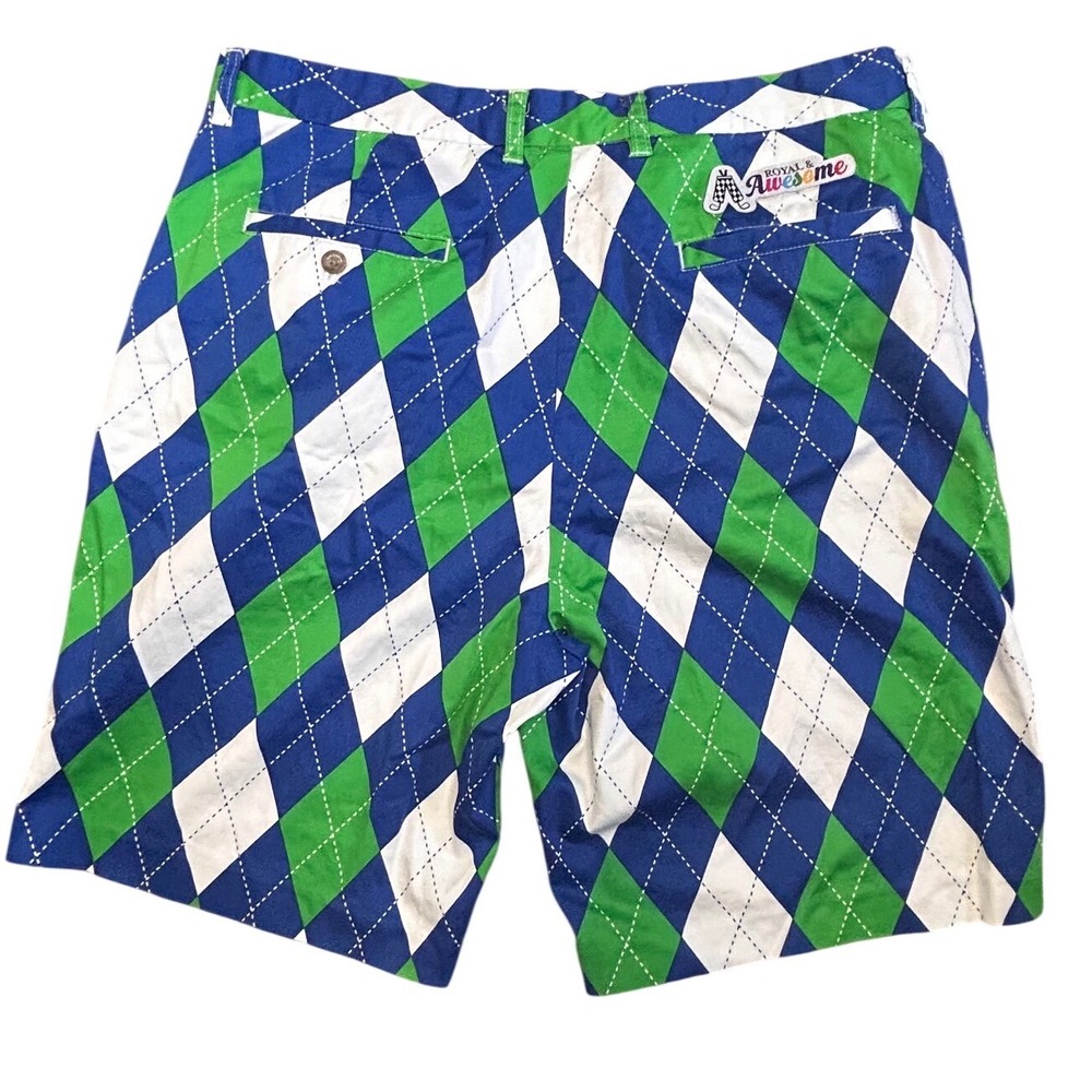 Royal & Awesome Mens Argyle Golf Shorts Blue Green White Loud Size 38 - Picture 3 of 8